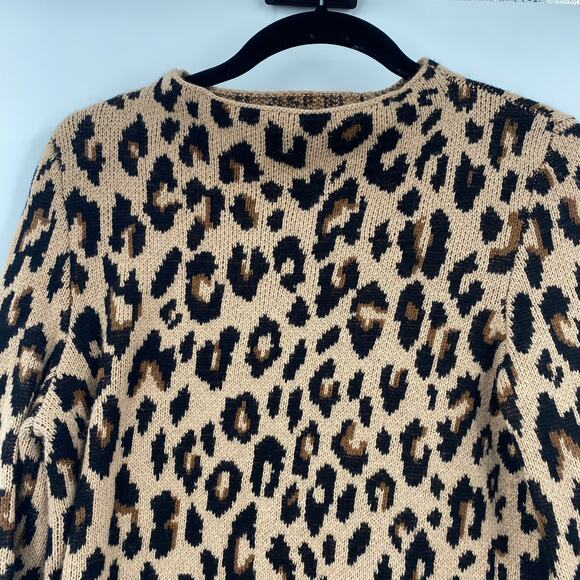 Ann Taylor Mock Neck Sweater Cheetah Leopard Animal Print Tan Black Womens Small - Picture 3 of 5